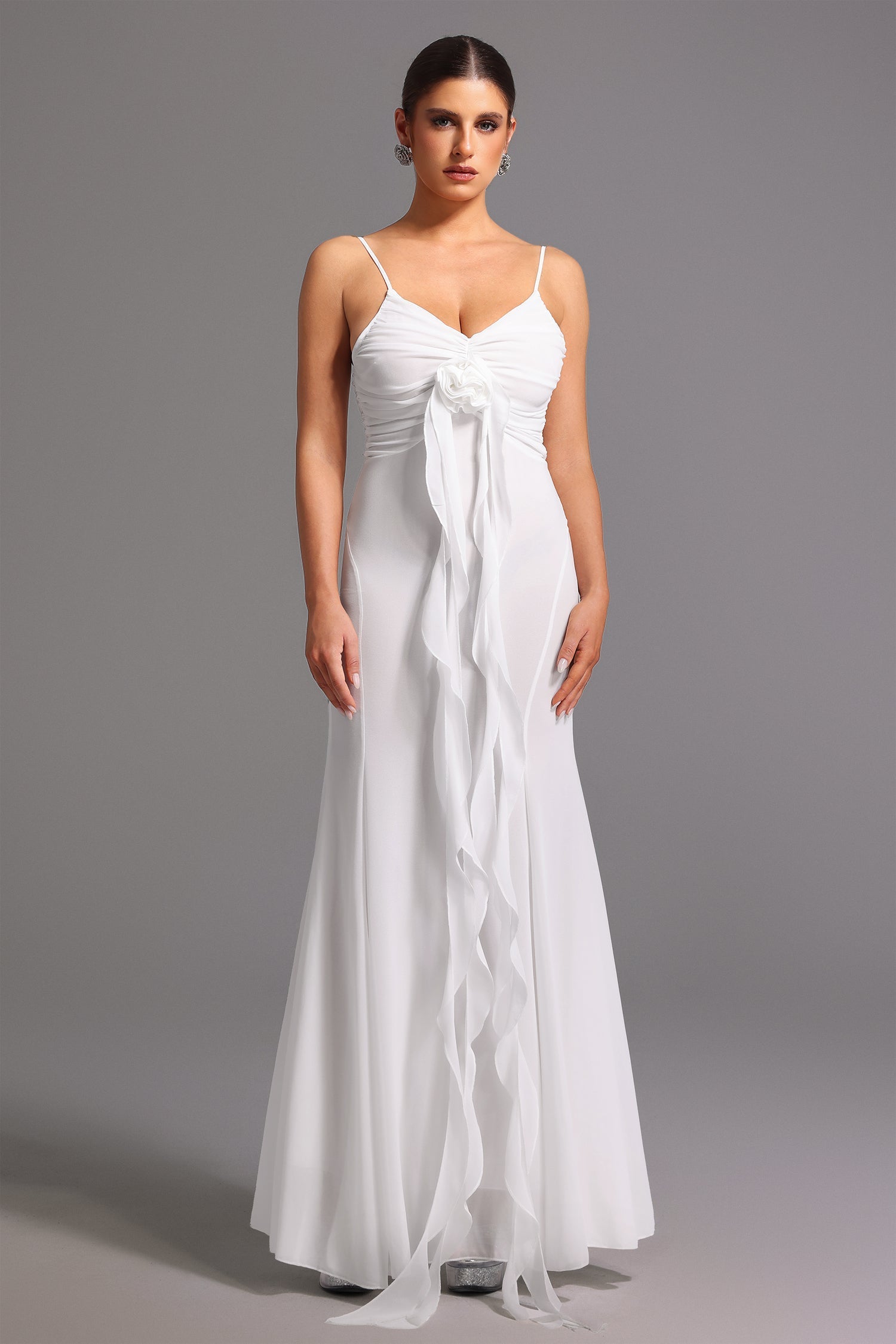 Sleeveless Deep-V Flower Maxi Dress