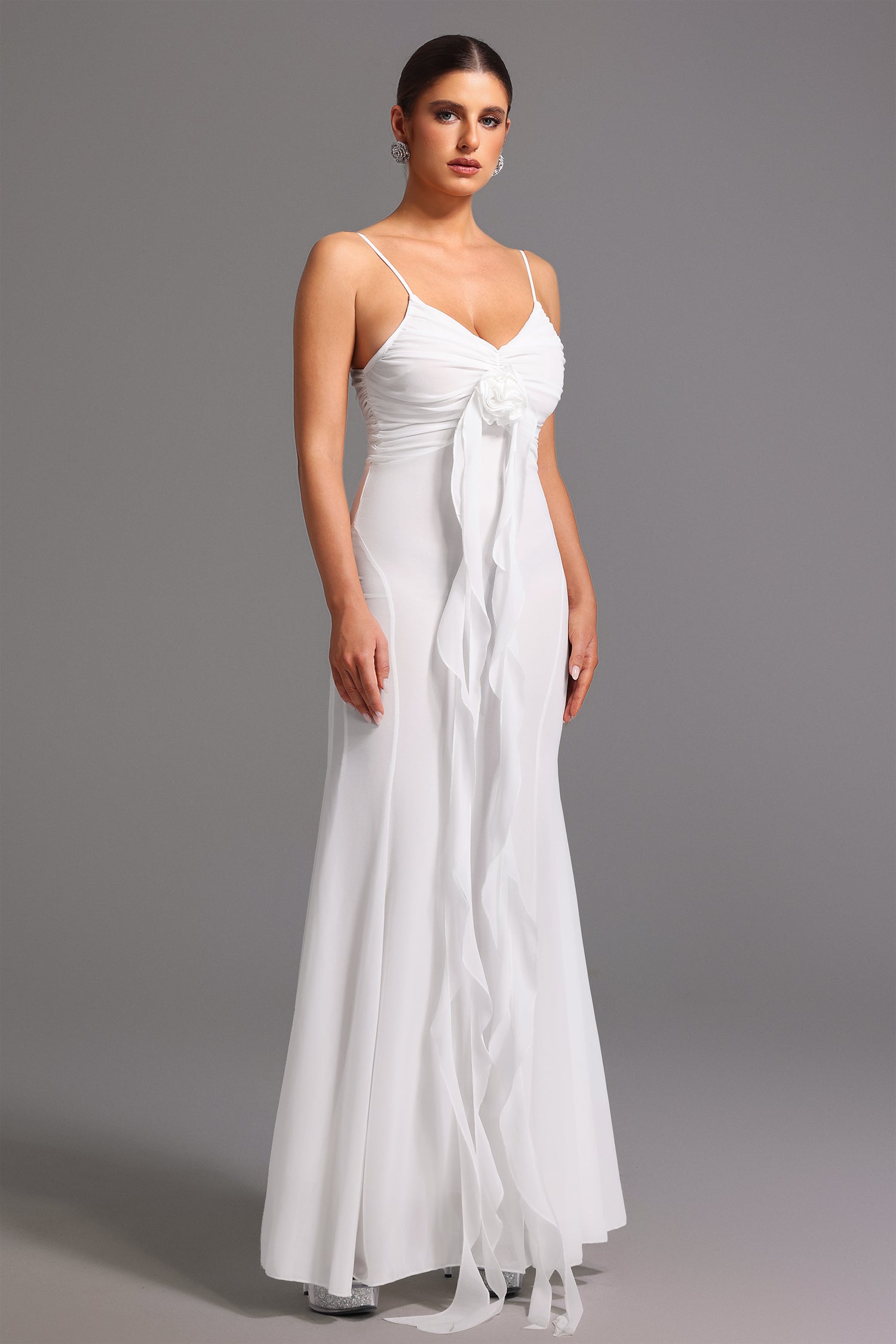 Sleeveless Deep-V Flower Maxi Dress