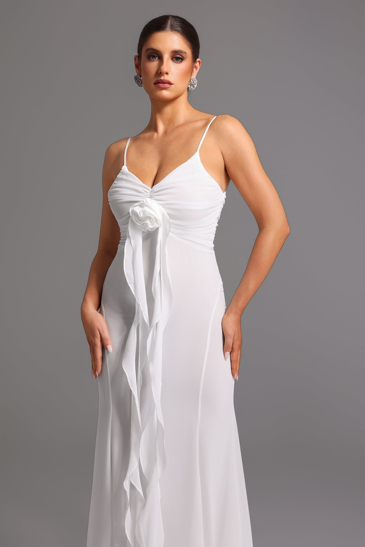 Sleeveless Deep-V Flower Maxi Dress