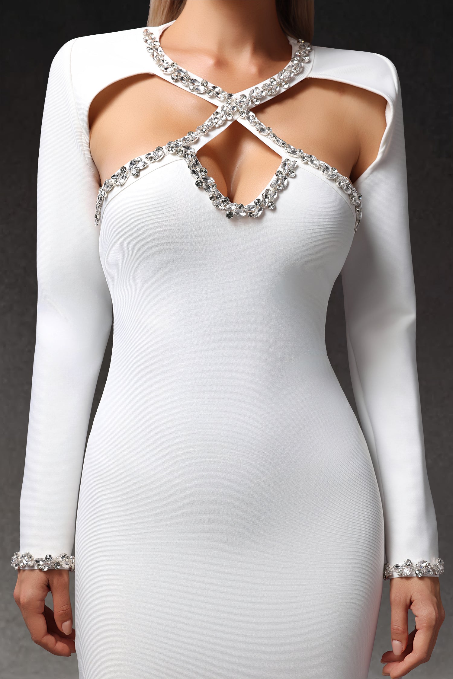 Long Sleeves Hollow Out Diamond Mini Dress