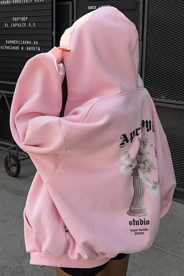 Sweet & Spicy Back Print Loose Zip Hoodie