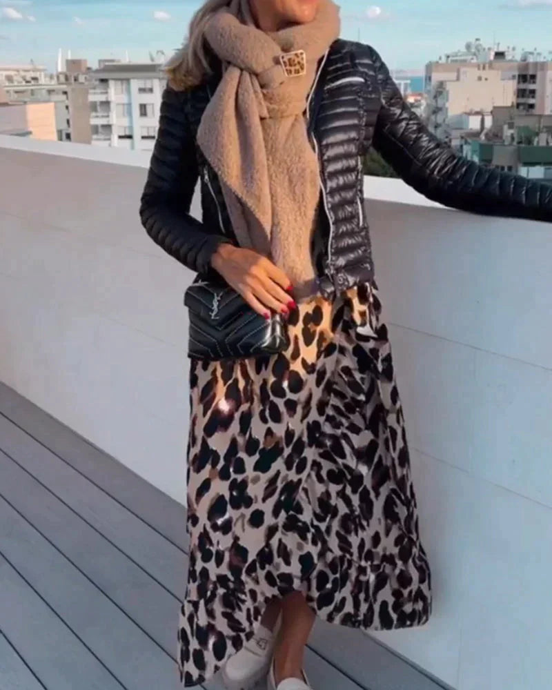 Exuperancia V-neck Leopard Print Dress for Women Weekend Casual Style