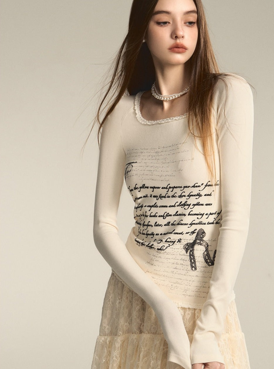 Print Square Neck Pure Desire Lace Base Top