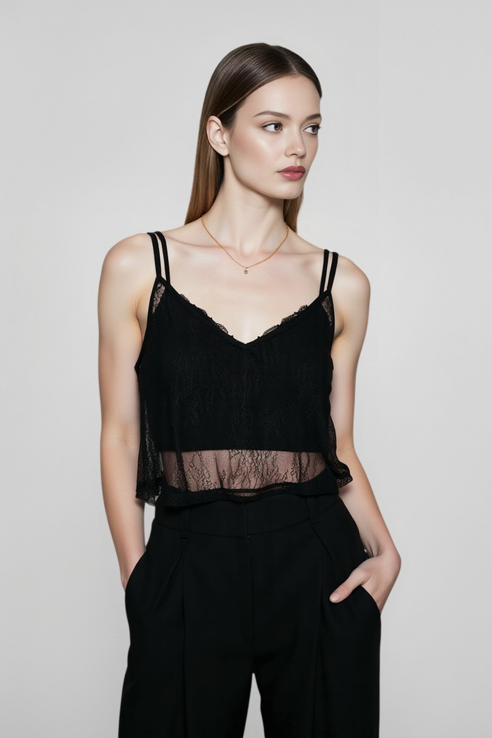 Sheer black cropped cami top