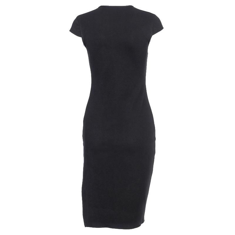 Mock Neck Cap Sleeve Ribbed Knit High Slit Bodycon Midi Dress