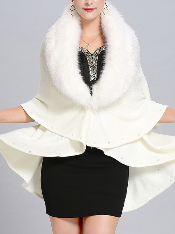 Fur Collar Pearl Trim Draped Knit Cape Cardigan 19