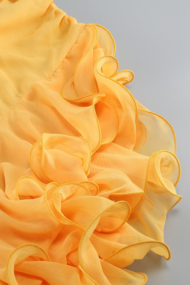 Fleur Yellow Stylish Strapless Cutout Gown