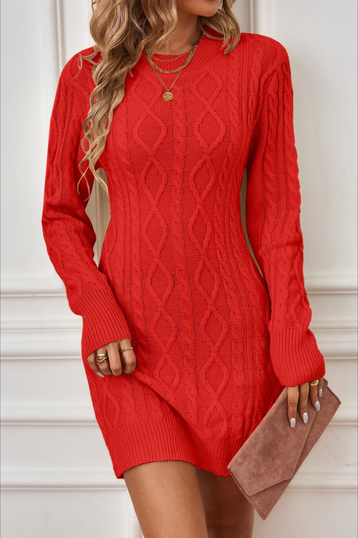 Long Sleeve Cable Knit Backless Sweater Dress 5