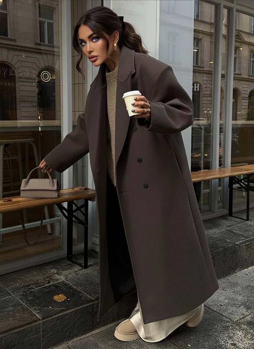 Solid DoubleBreasted TurnDown Overcoat