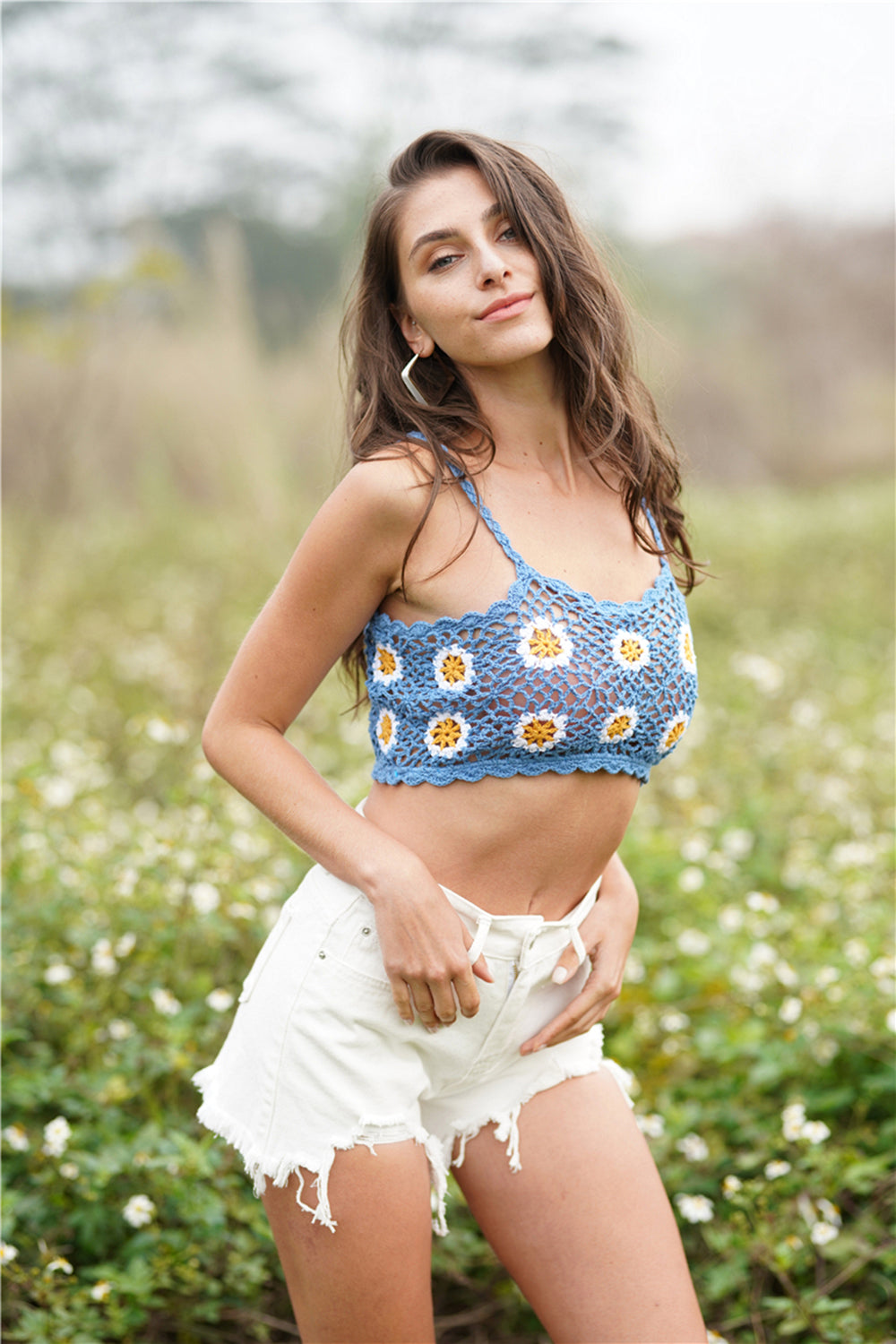 Crochet Cami Cropped Flowered Top