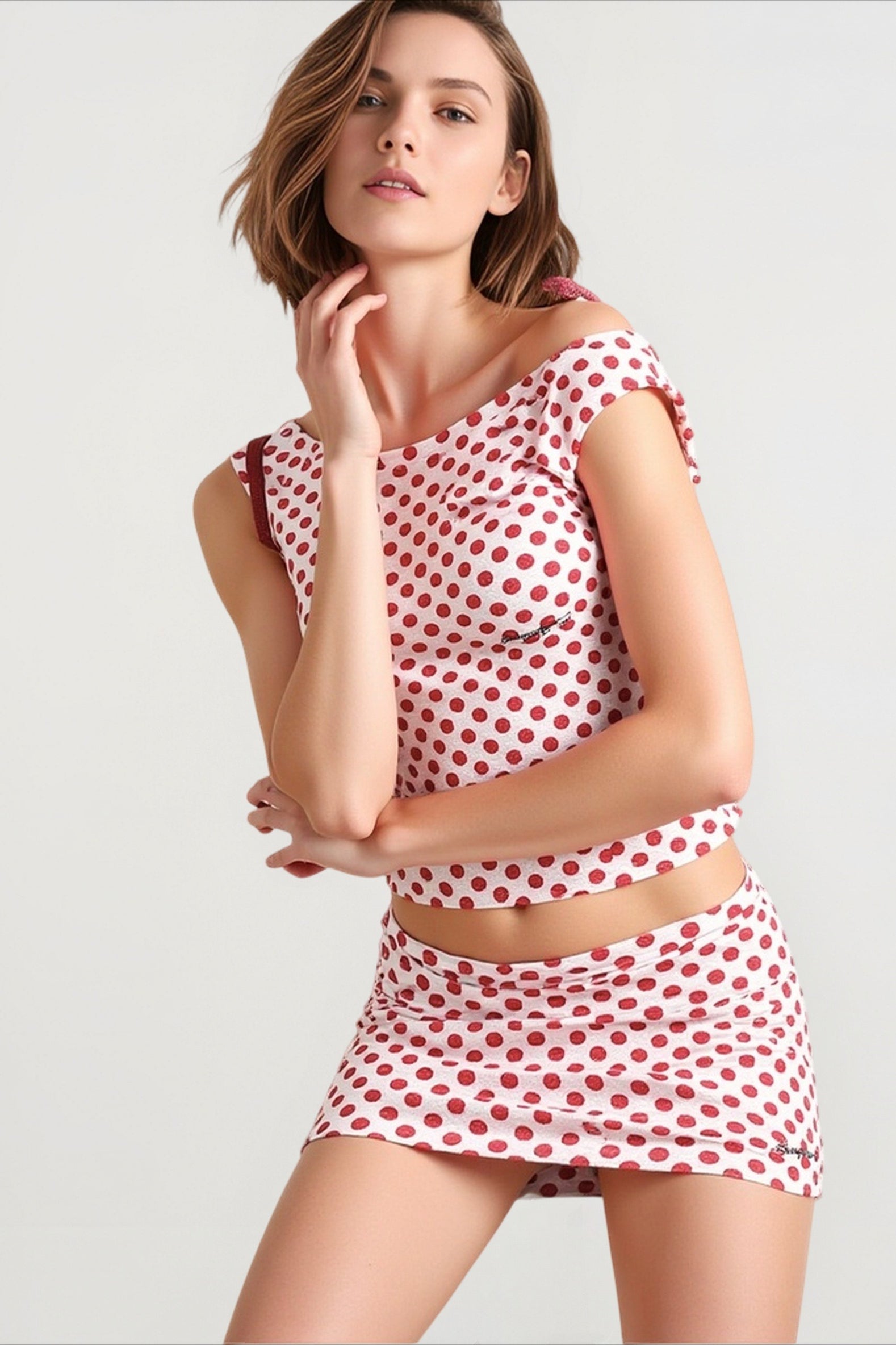 Sexy polka dot crop dolman vacation set