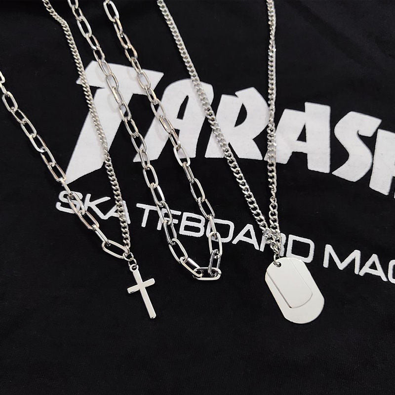 Minimalist Hiphop Punk Trendy Cross Sweater Chain Necklace Set