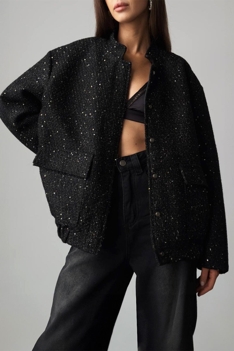 Loose Fit Sequin Bomber Coat