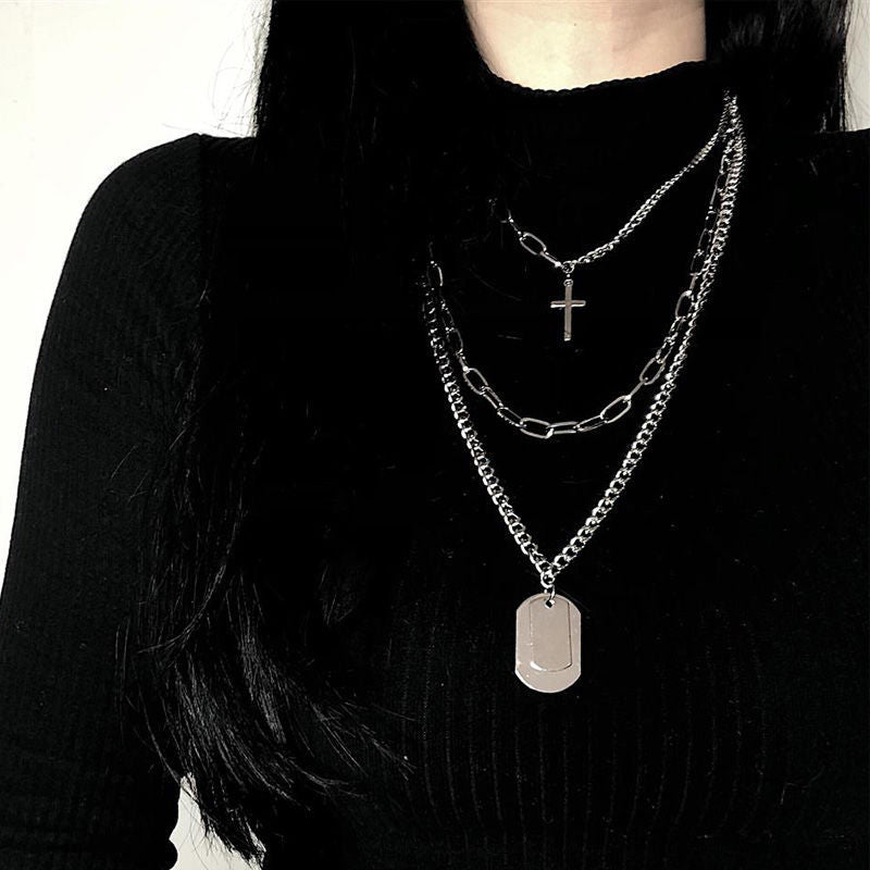 Minimalist Hiphop Punk Trendy Cross Sweater Chain Necklace Set