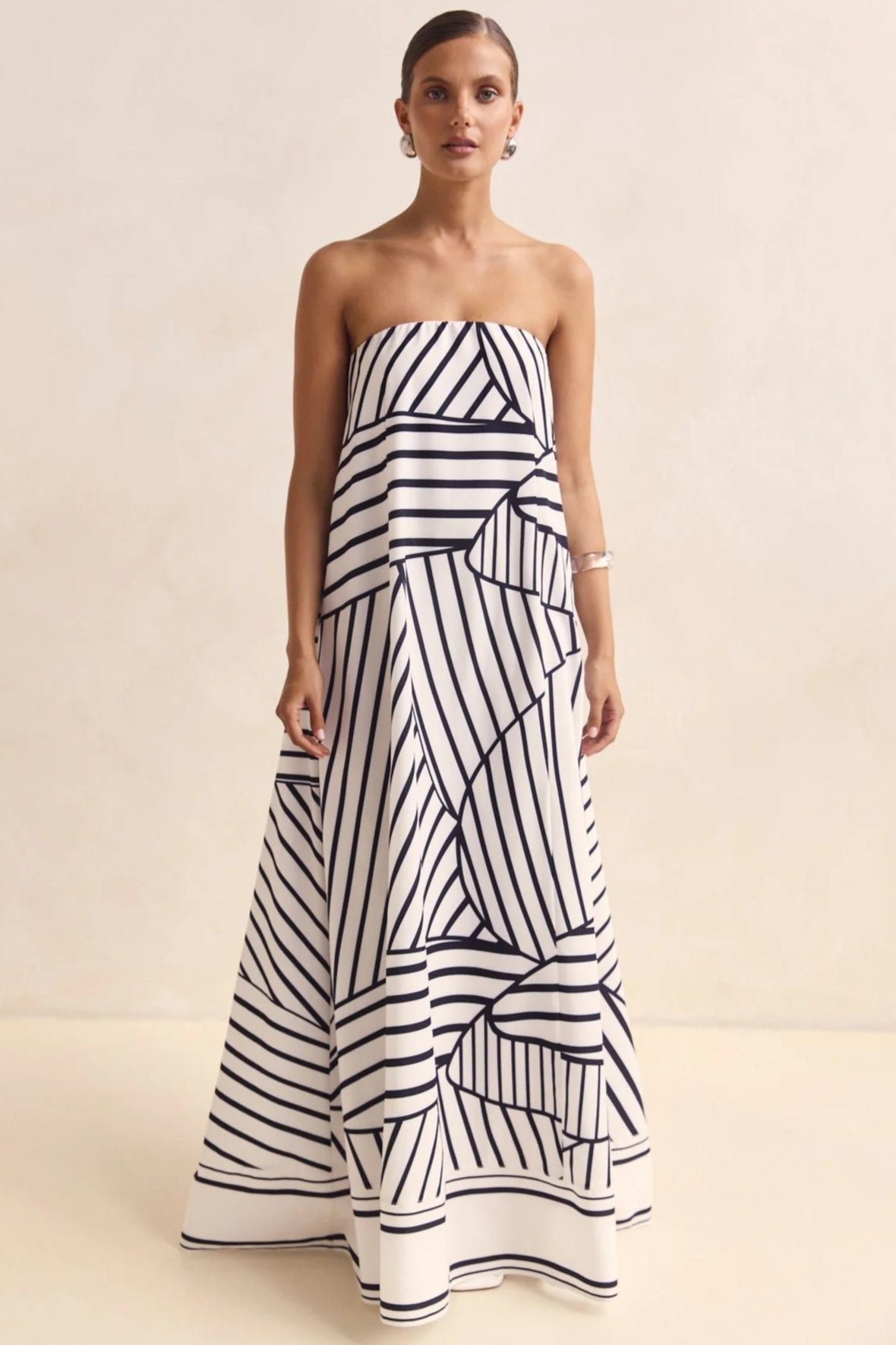Strapless Contrast Band Hem A-Line Maxi Dress 10