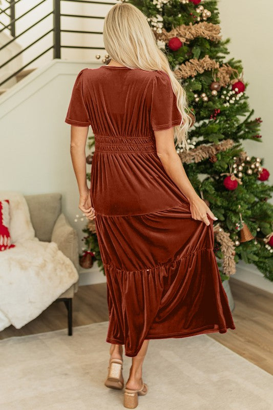 Paula Statement Women's Maxi Dress with Short Sleeves and Ruched Waist Designer Edit