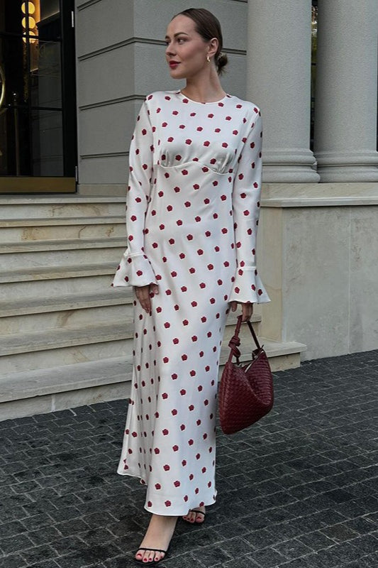 White Polka Dot Print Flare Sleeve Maxi Dress 3