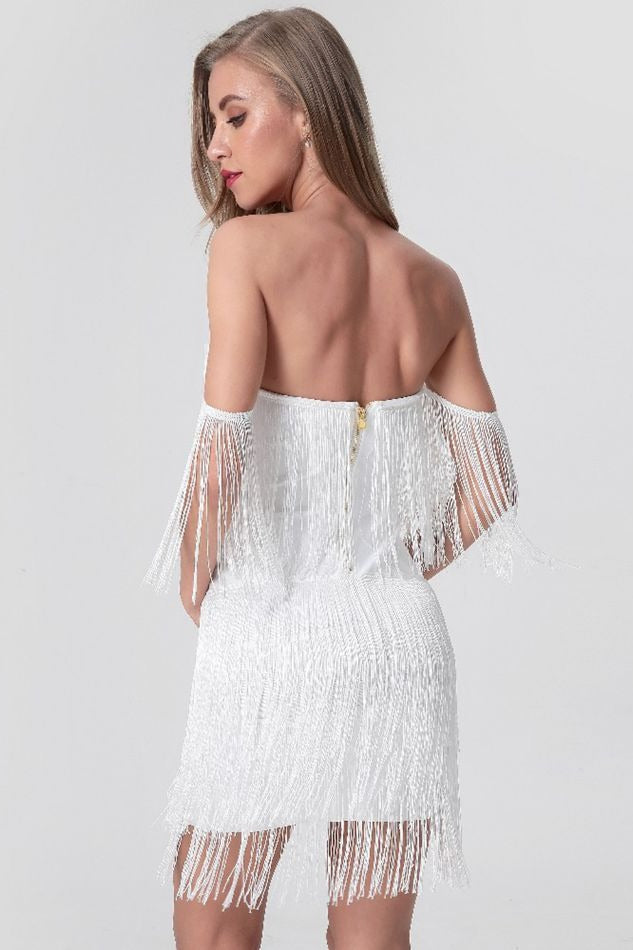 V-Neck Backless Tassel Bodycon Party Dress
