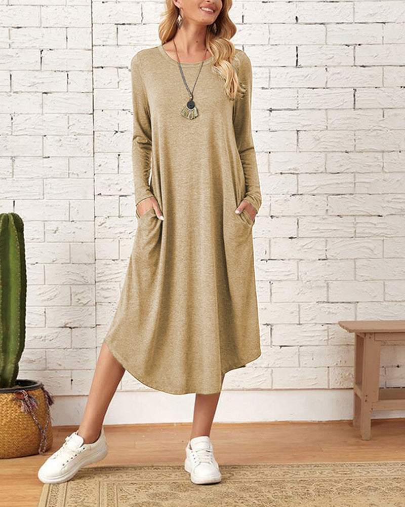 Mies Autumn and Long Sleeve, Loosely Curved Dress for Women