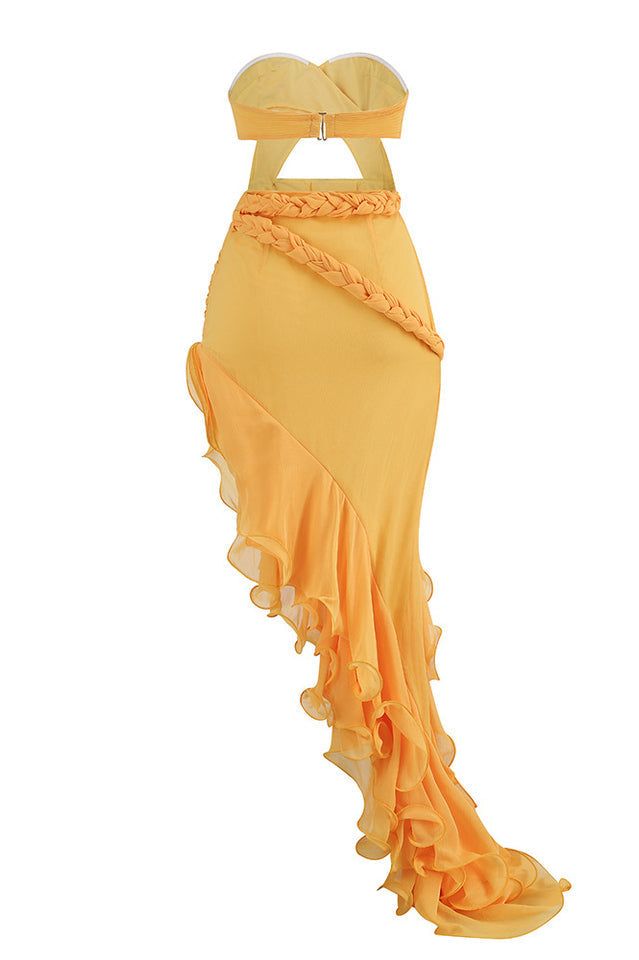 Fleur Yellow Stylish Strapless Cutout Gown