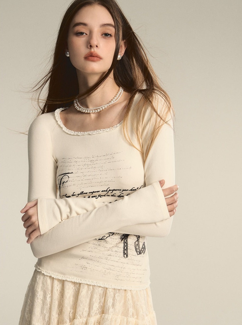 Print Square Neck Pure Desire Lace Base Top