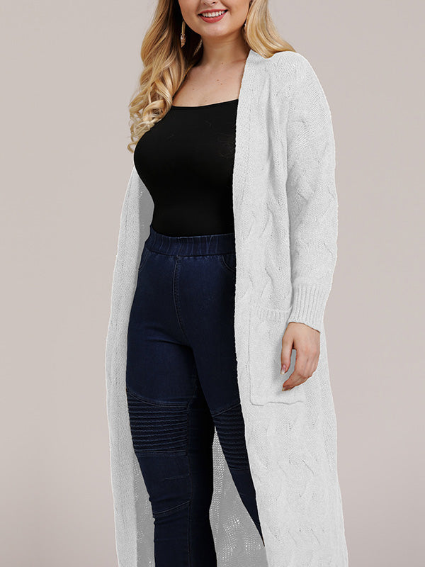 Open Front Cable Knit Pocket Longline Cardigan