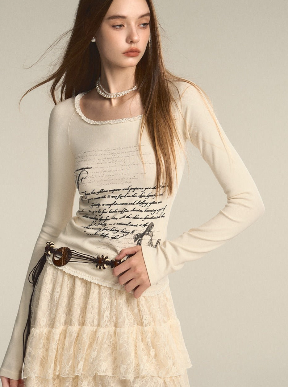 Print Square Neck Pure Desire Lace Base Top
