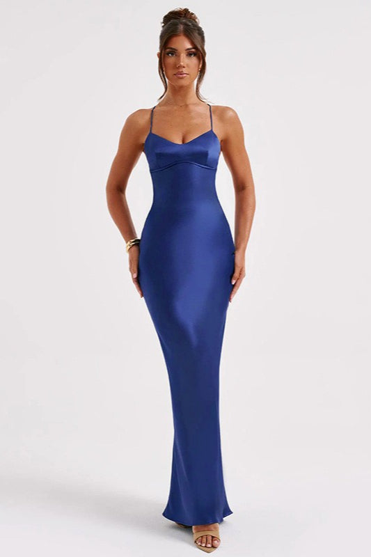 Backless LaceUp Silk Dress