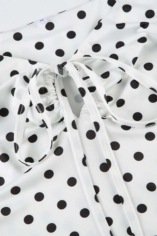Polka Dot VNeck Tie Waist Crop Top