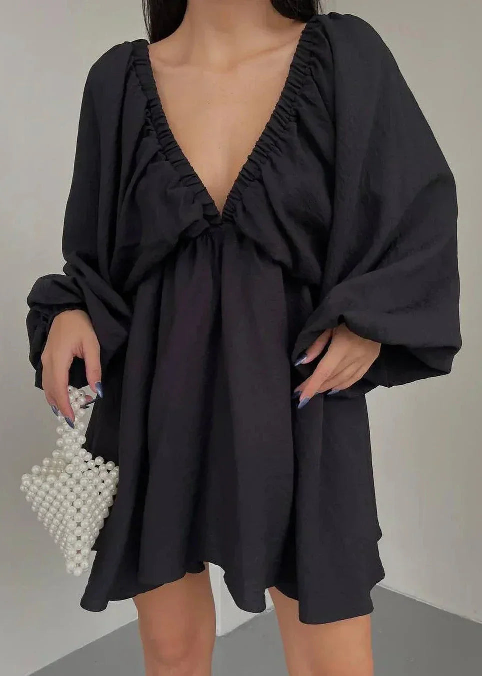 Women's V Neck Lantern Sleeve Dress