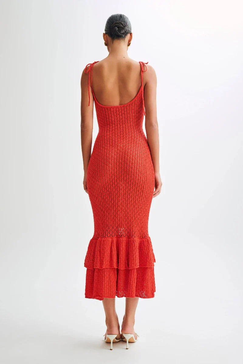 Valencia Rouge Knitted Fishtail Midi Dress