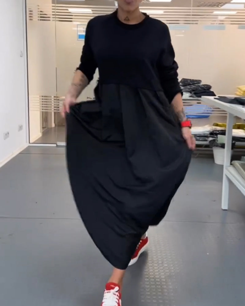 Margherita Casual Long Black Dress with Vintage Inspired Everyday Styling