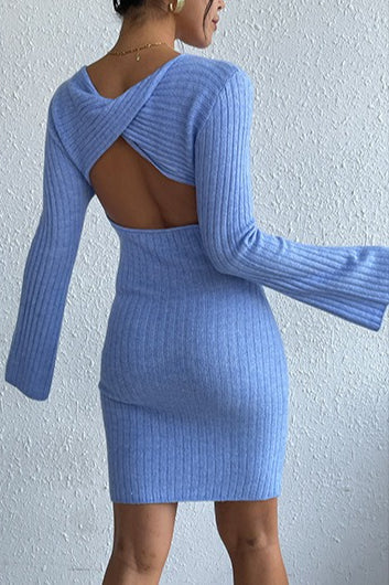 Backless Flare Sleeve Sweater Dress 4