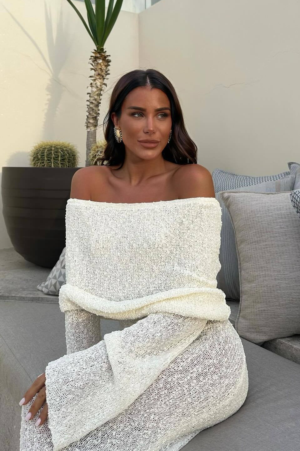 Backless Knit OffShoulder Maxi Sweater Dress