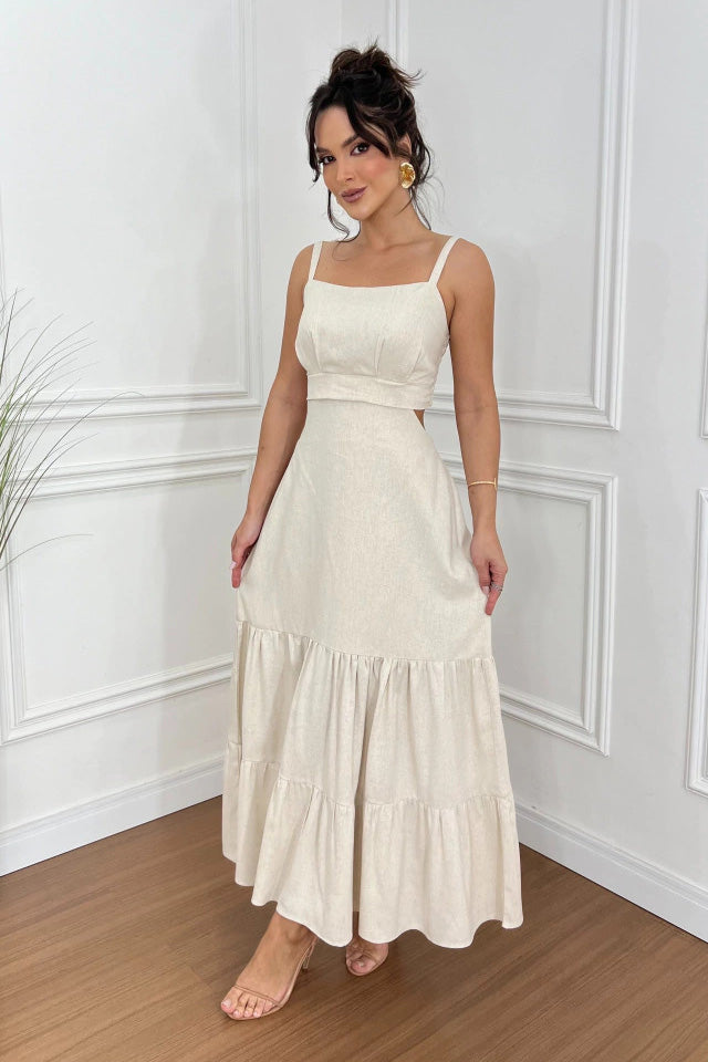 Margarita Minimalist , Versatile Solid Colored Midi Dress with Spaghetti Straps Boutique Collection
