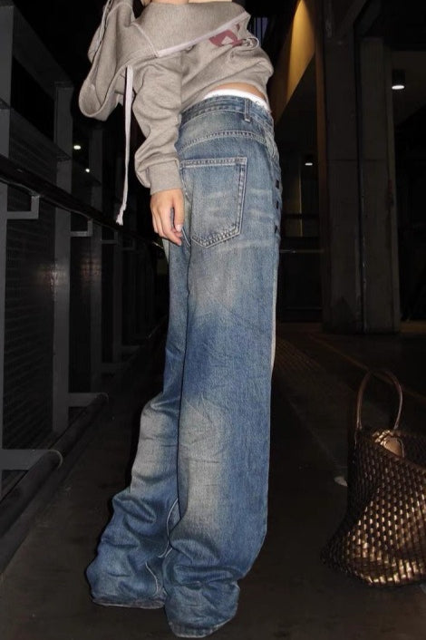 Studded Washed Wide Leg Jeans