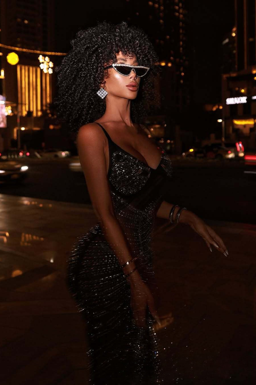 Rhinestone V-Neck Cami Ruched Fishtail Party Dress