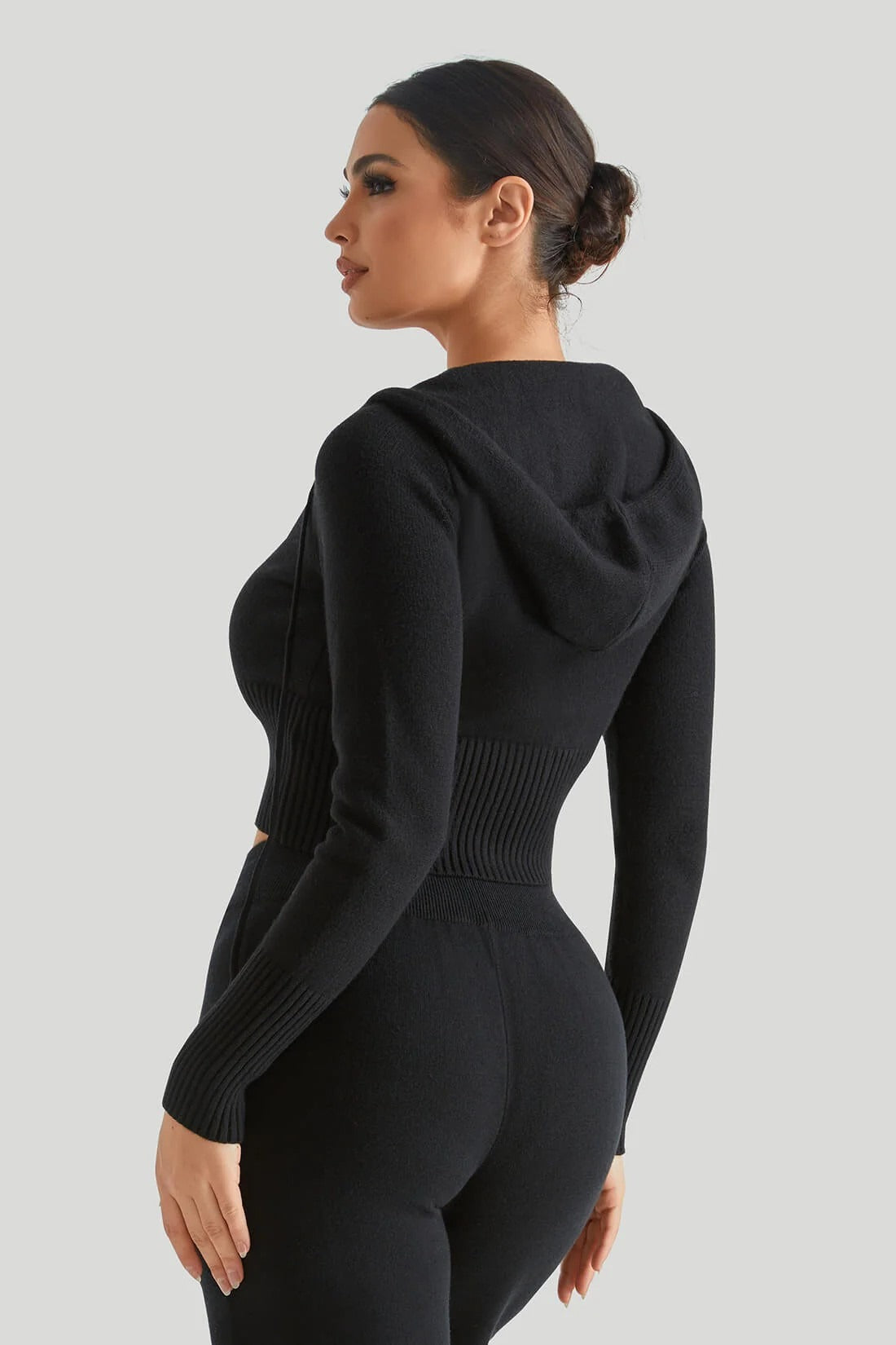 Knit Hooded Sexy High-Waist Long-Sleeve Hoodie