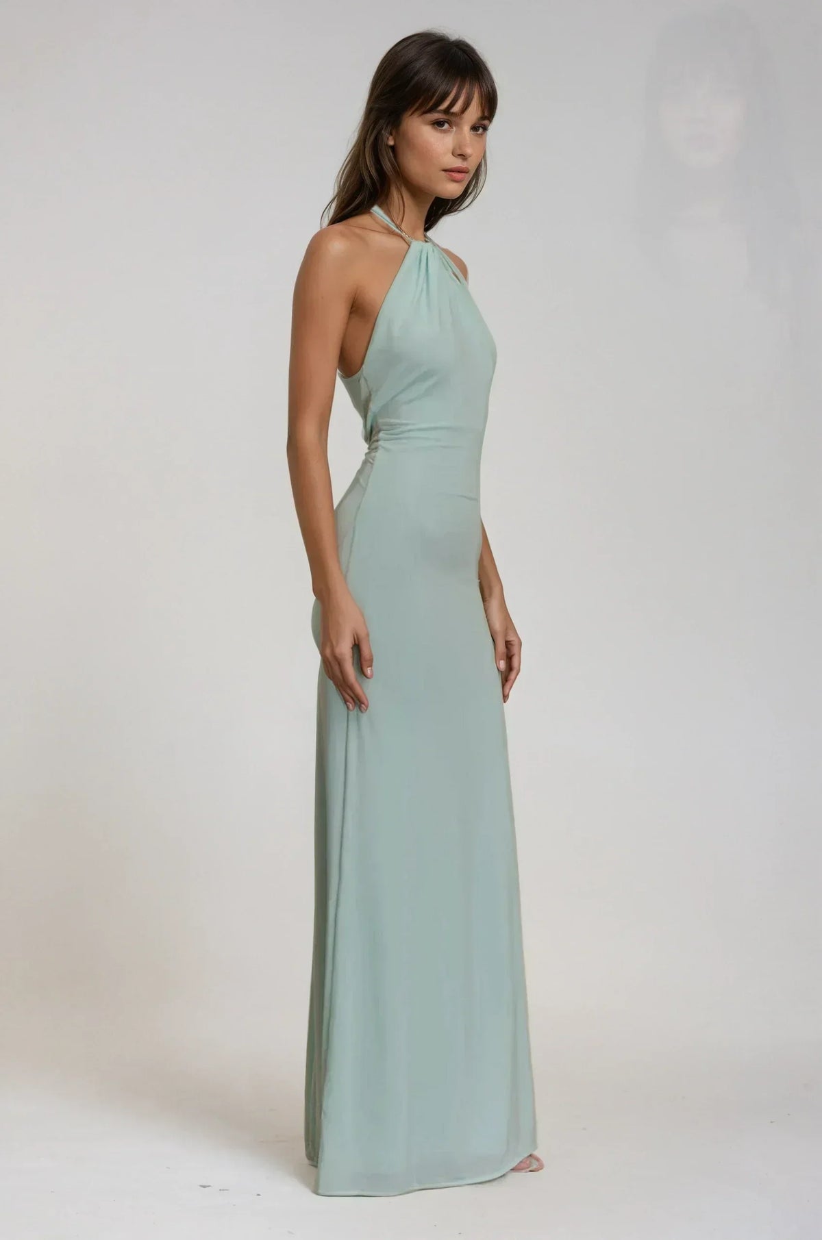 Halter Neck Twist Ruched Waist Bodycon Maxi Gown