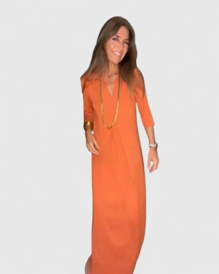V-Neck Half Sleeve Side Slit Column Maxi Dress