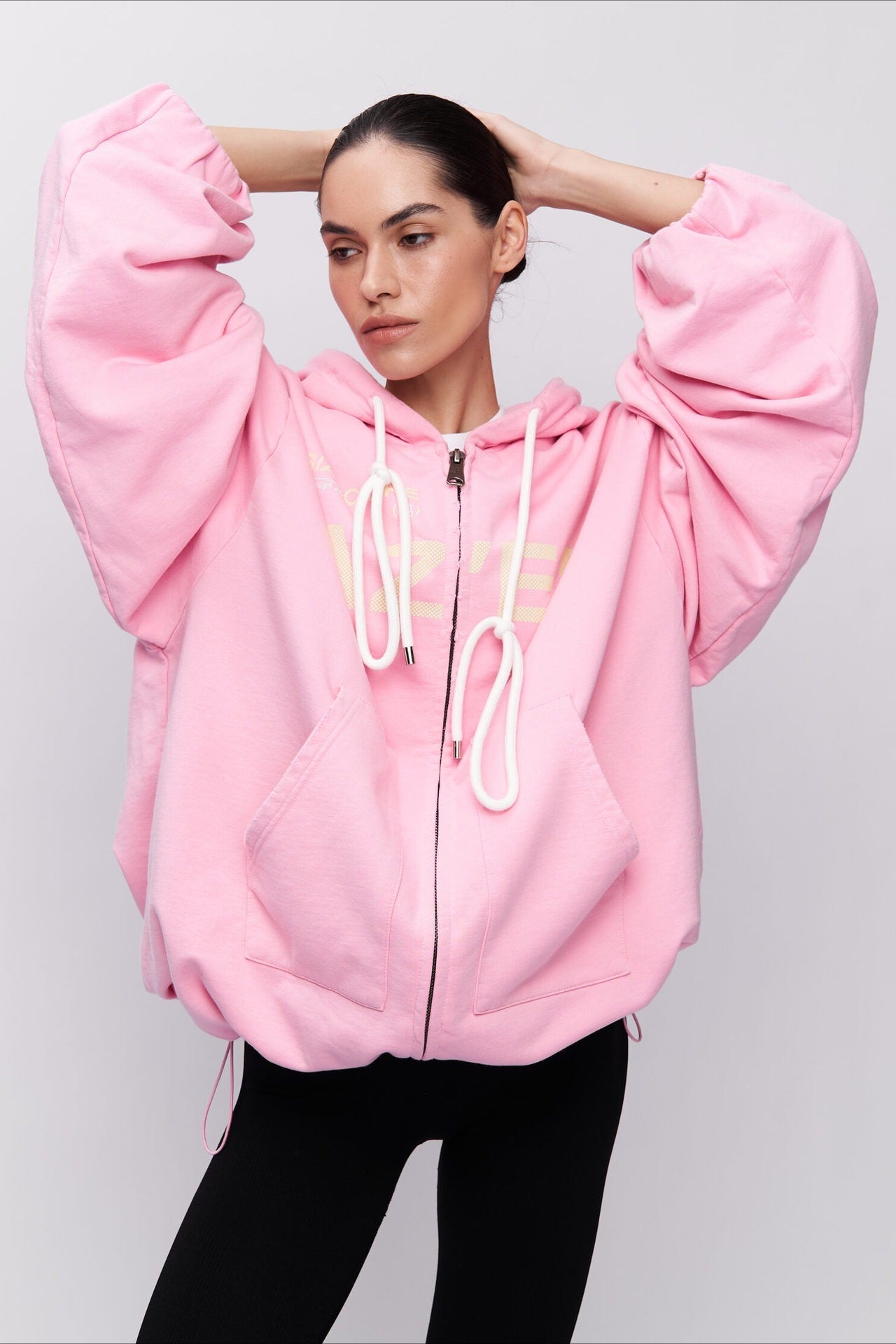 Pink Mid-length Letter Print Hoodie