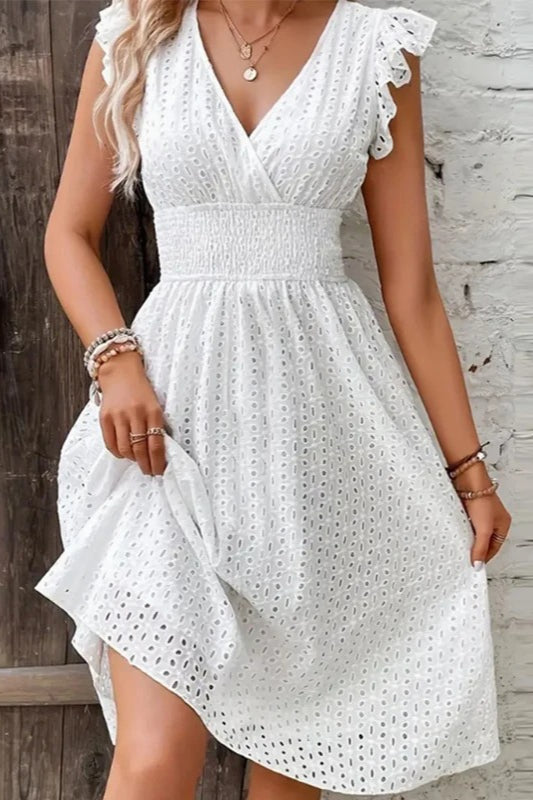 VNeck Lace Waist Mini Dress