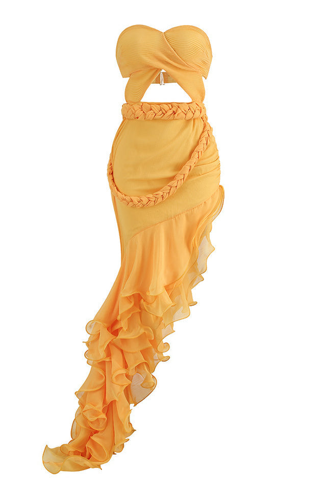 Fleur Yellow Stylish Strapless Cutout Gown