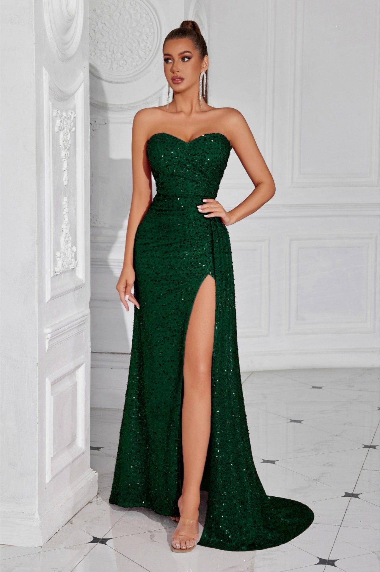 Strapless Split Maxi Party Dress