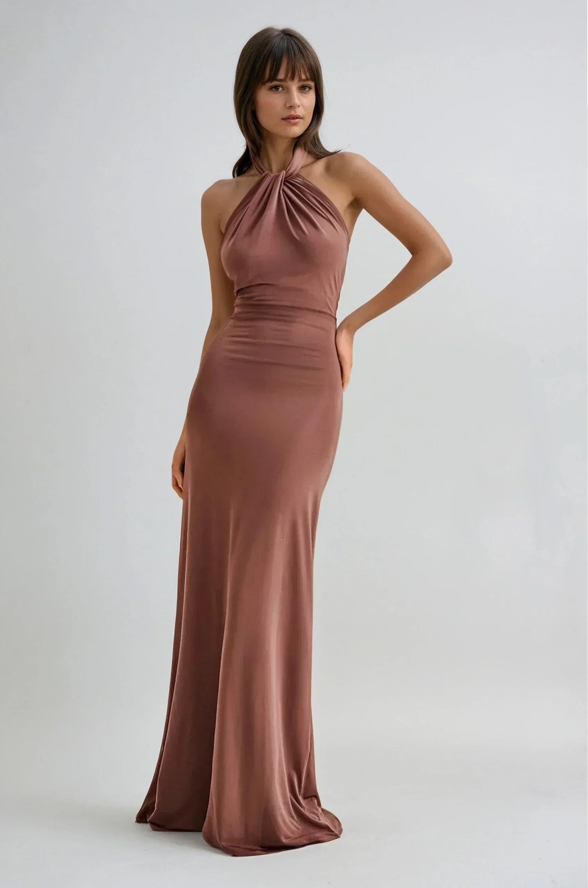 Halter Neck Twist Ruched Waist Bodycon Maxi Gown