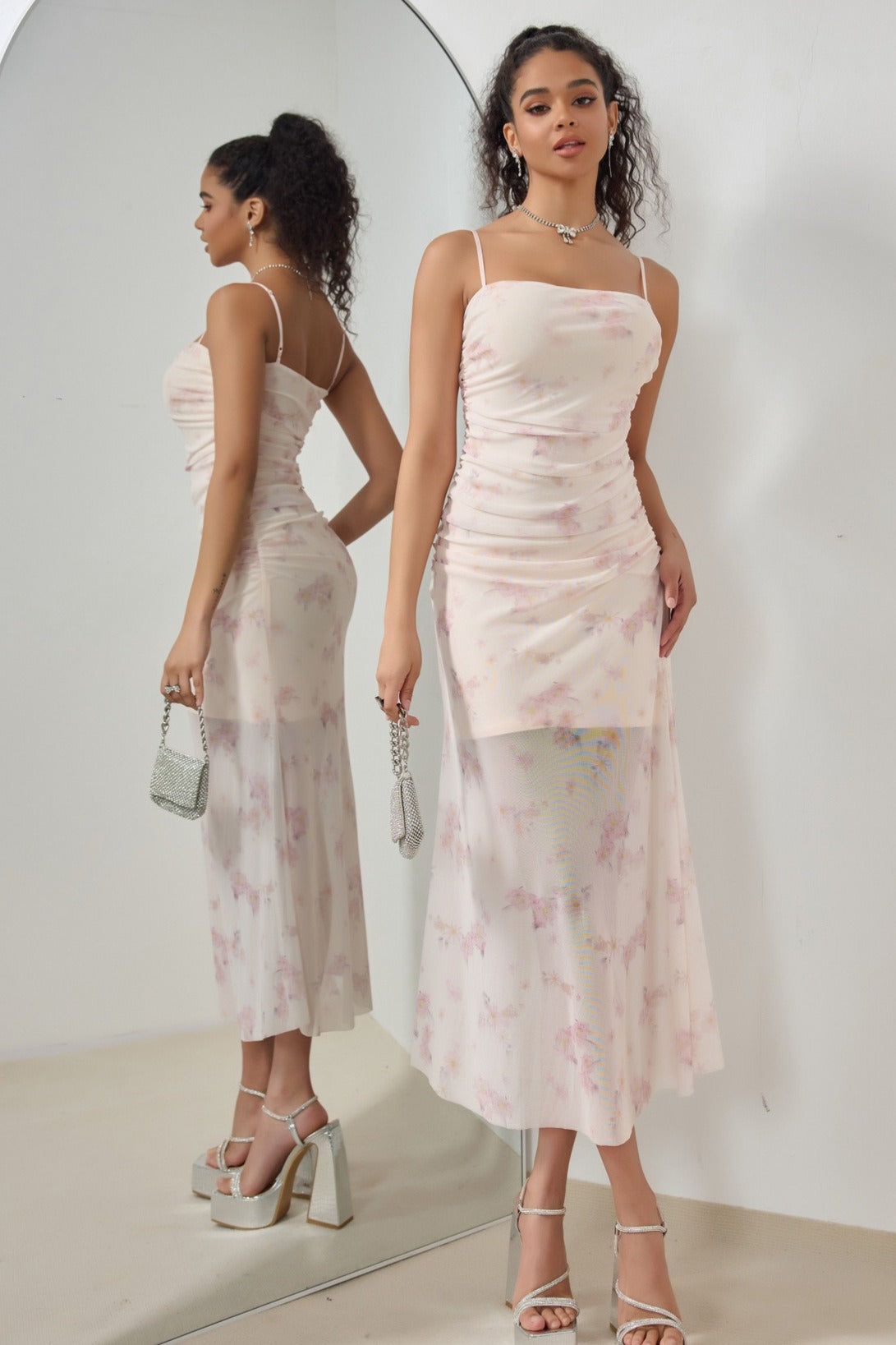 Strap Vacation Stretch Mermaid Maxi Floral Dress