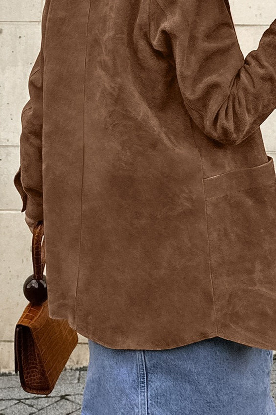 Maillard Brown Suede Loose Collared Jacket