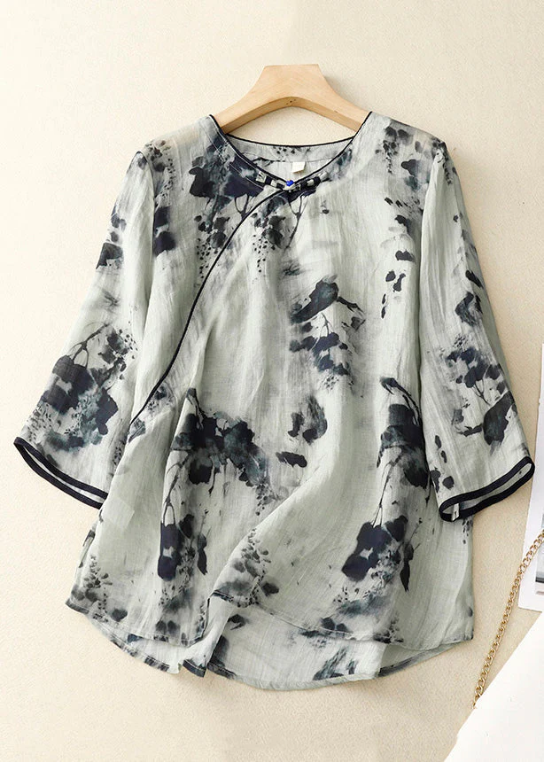 Grey Button Grace Cotton Blouses
