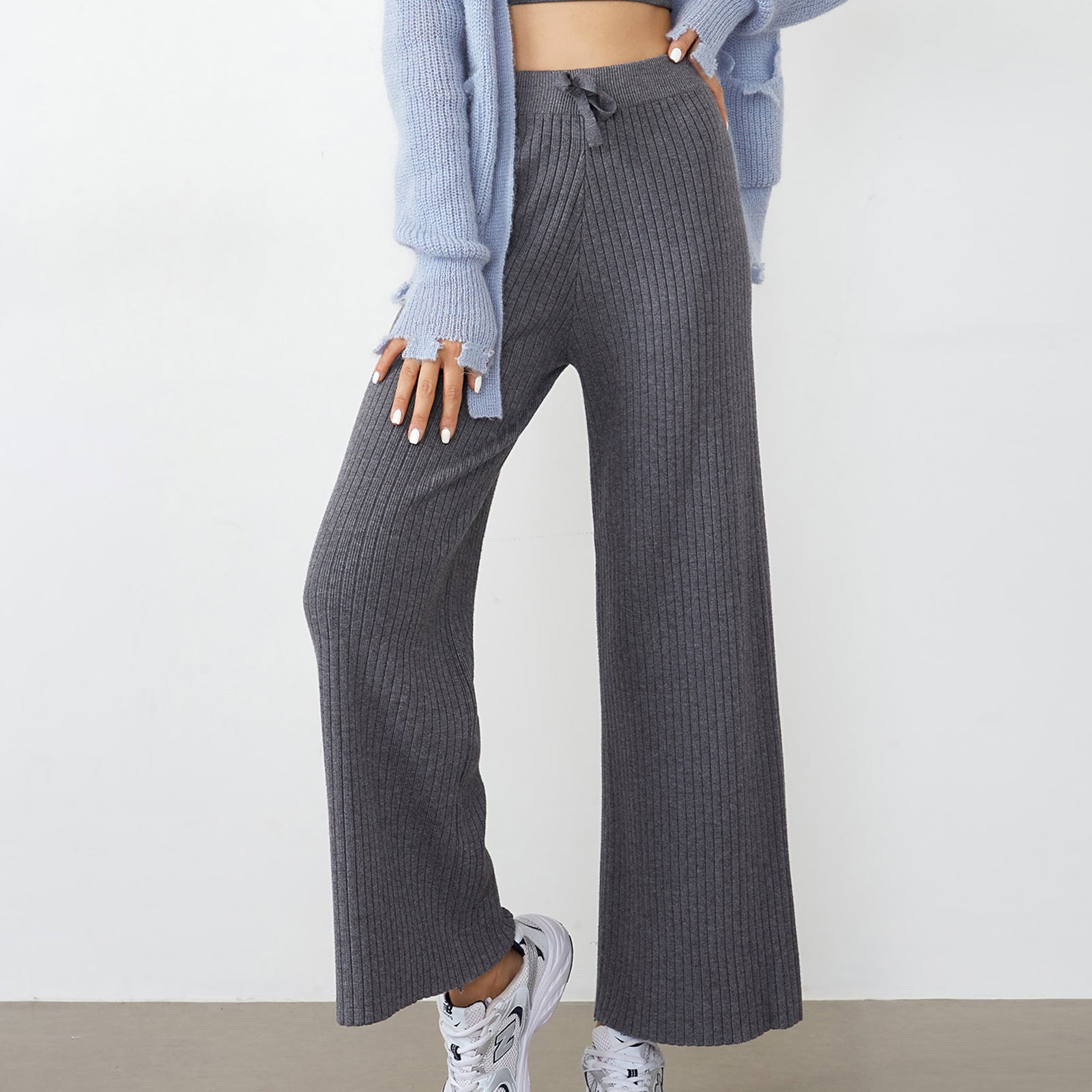 Lowman Light Grey High Waist Knit Pants