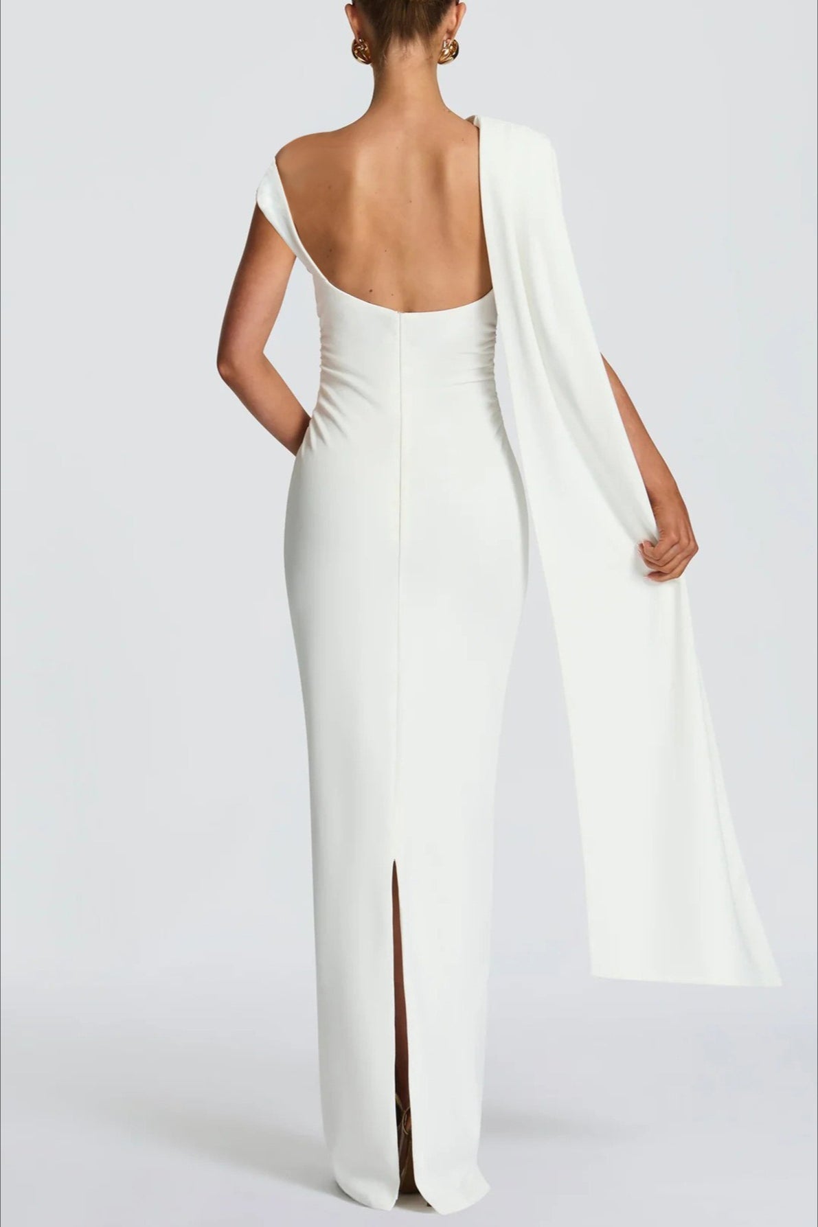 Sexy Asymmetrical Neck Long Sleeve Fitted Ruched High Waist Party Dress
